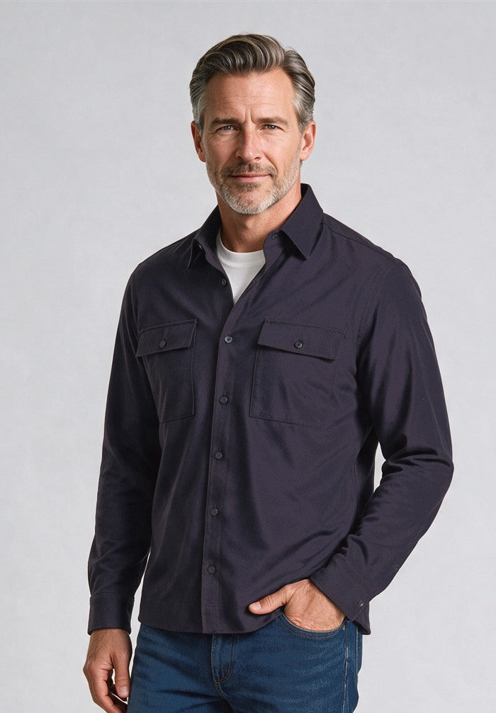 Paul & Shark Loro Piana Rain System Overshirt, Navy — model detail