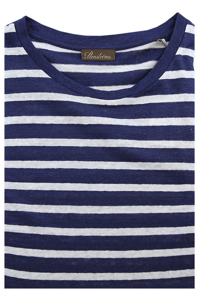 Stenstroms Men's S/S Crew Neck In Navy Blue And White Stripe 440039 2462 Mono Uomo