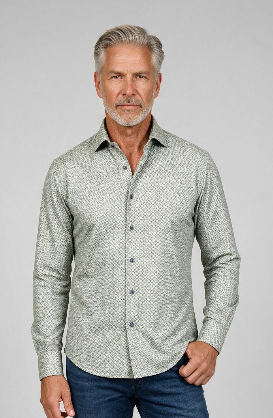 Marcello Diamond Medallion Long Sleeve Shirt — model detail