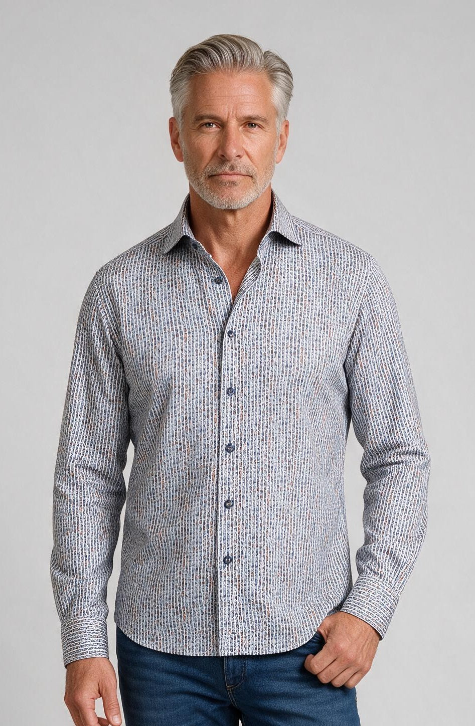 Marcello Vertical Ovals Long Sleeve Shirt — model detail