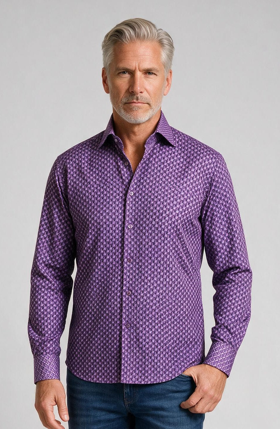 Marcello 3D Neat Long Sleeve Shirt — model detail