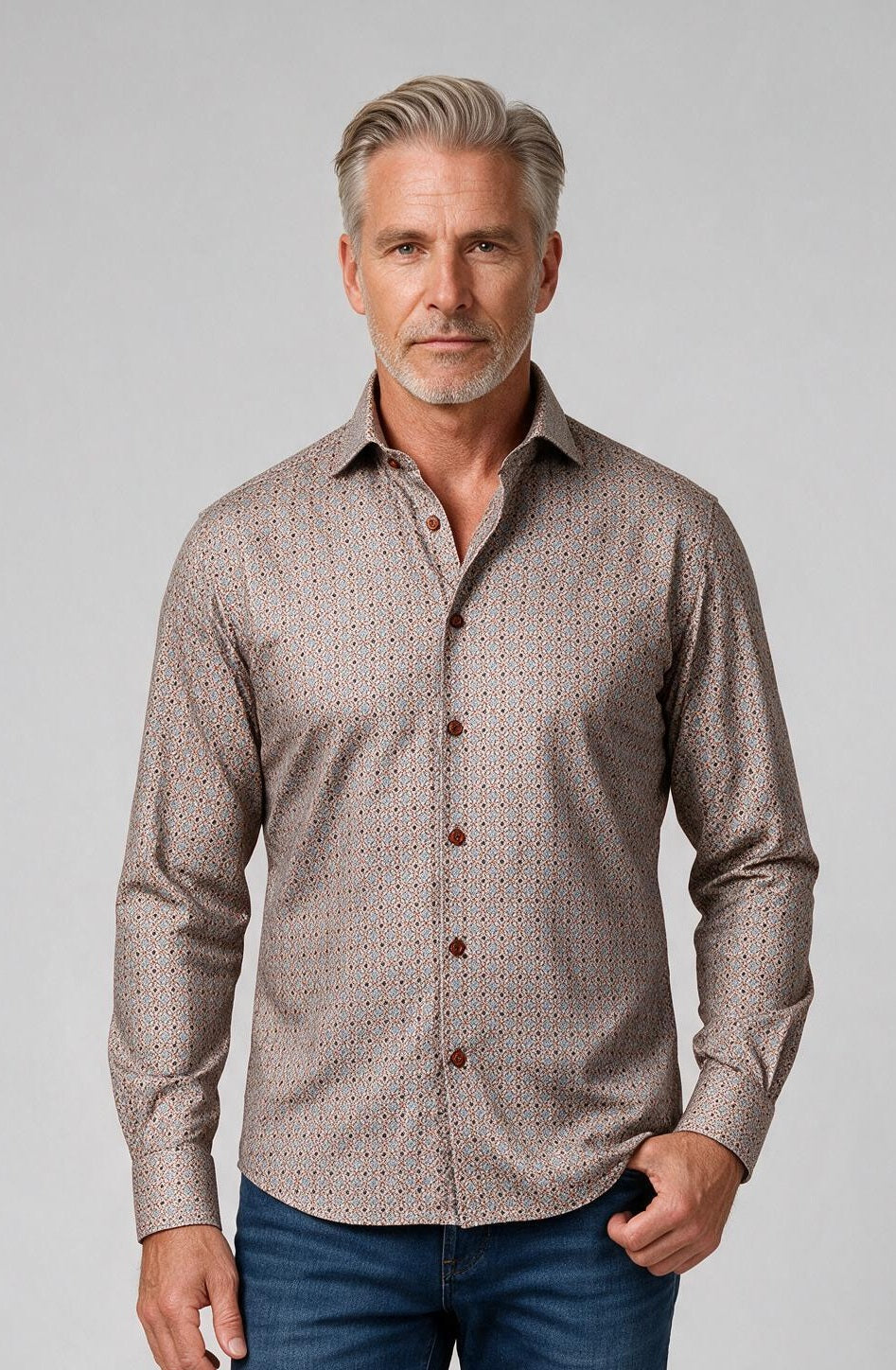 Marcello Open Circles Long Sleeve Shirt — model detail