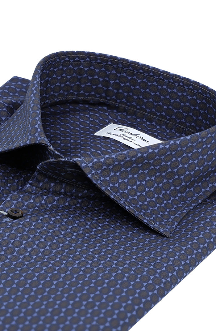 Stenstroms Men’s Blue Patterned Twill Shirt with Cutaway Collar and Printed Design Close Up 12751-8843
