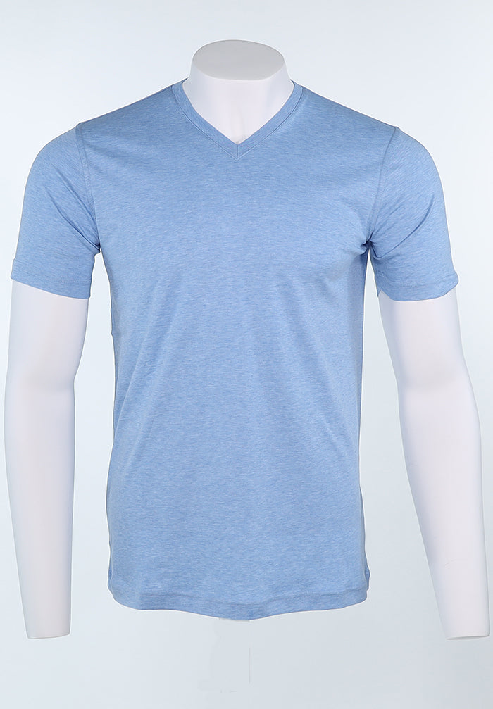 Raffi Aqua Cotton Noah V-Neck Tee in Water | Mondo Uomo Naples FL #Color_Water