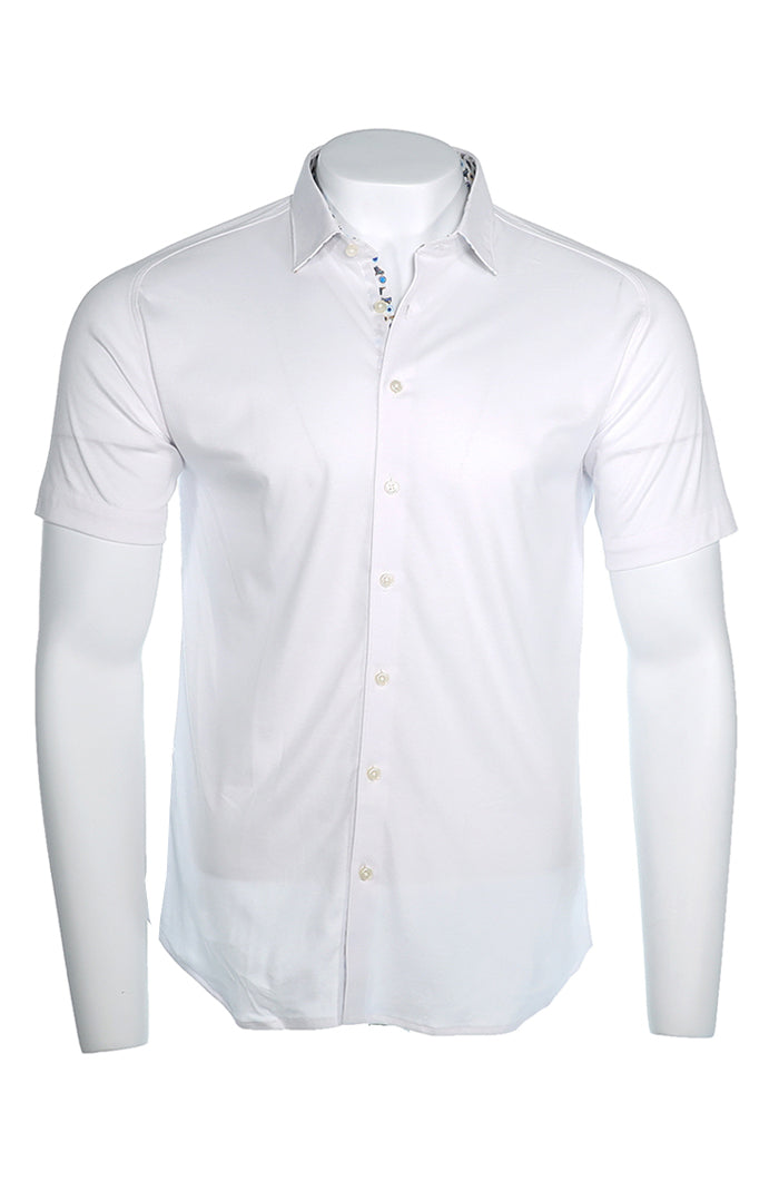 Desoto Men’s Short Sleeve White Jersey Shirt with Trim – Mondo Uomo Fine Menswear