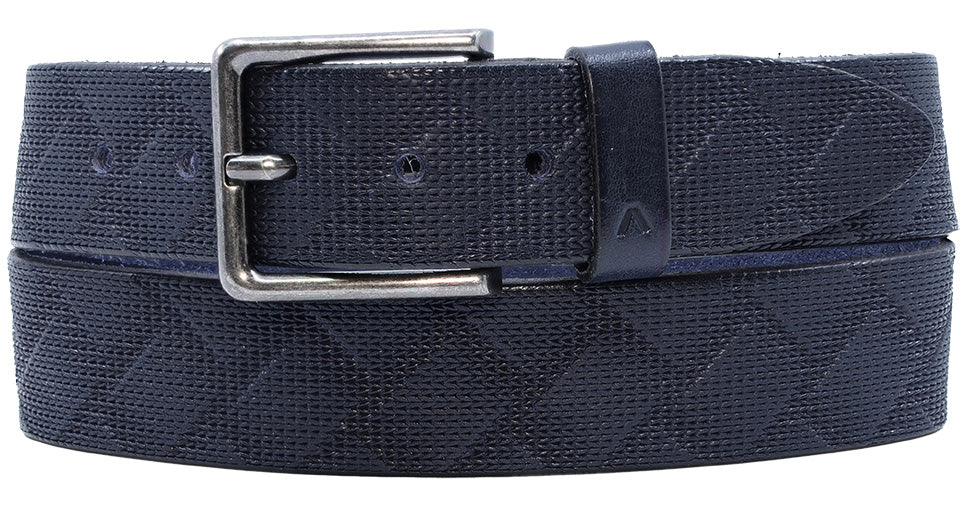 Alberto Lucas Men’s Navy Leather Basket Weave Belt with Silver Buckle B8208 – Mondo Uomo