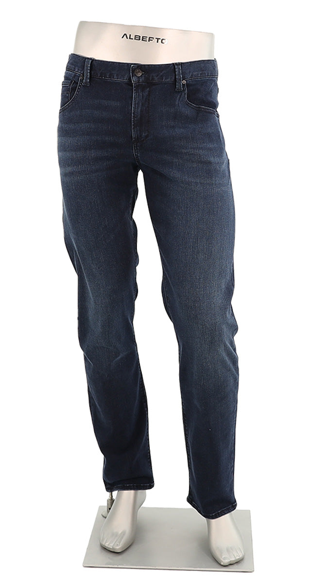 Alberto Men’s Indigo Stone Denim Super Stretch Jeans Front View – Mondo Uomo