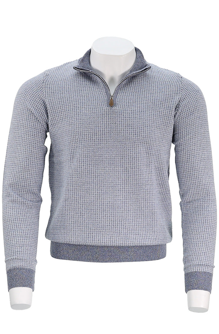 Stenstroms Merino Wool Men’s Half Zip Sweater in Light Blue with Ribbed Edges – Mondo Uomo