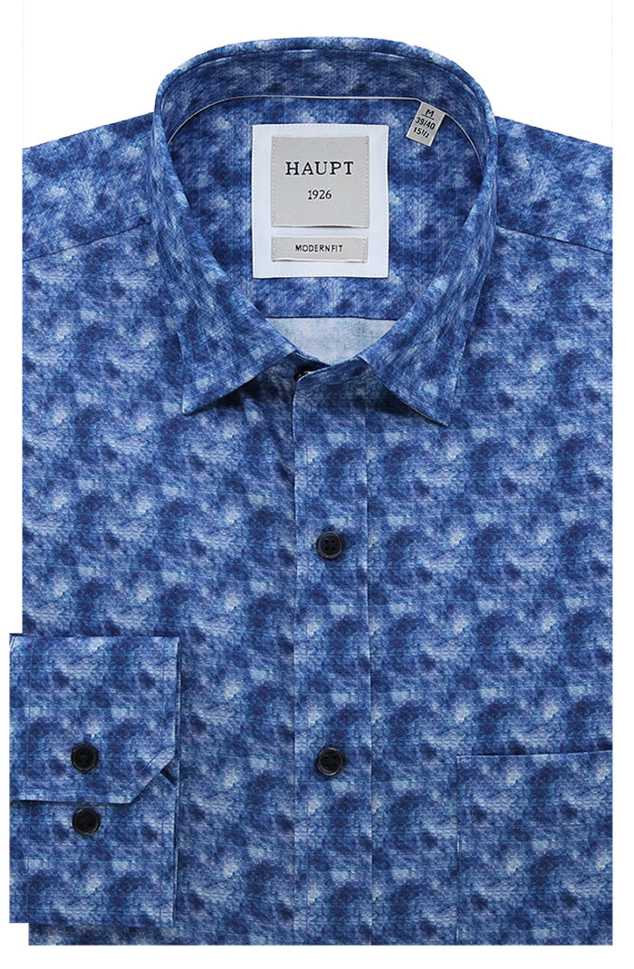 Haupt Long Sleeve Shirt For Men In Rich Shades Of Blue - Mondo Uomo