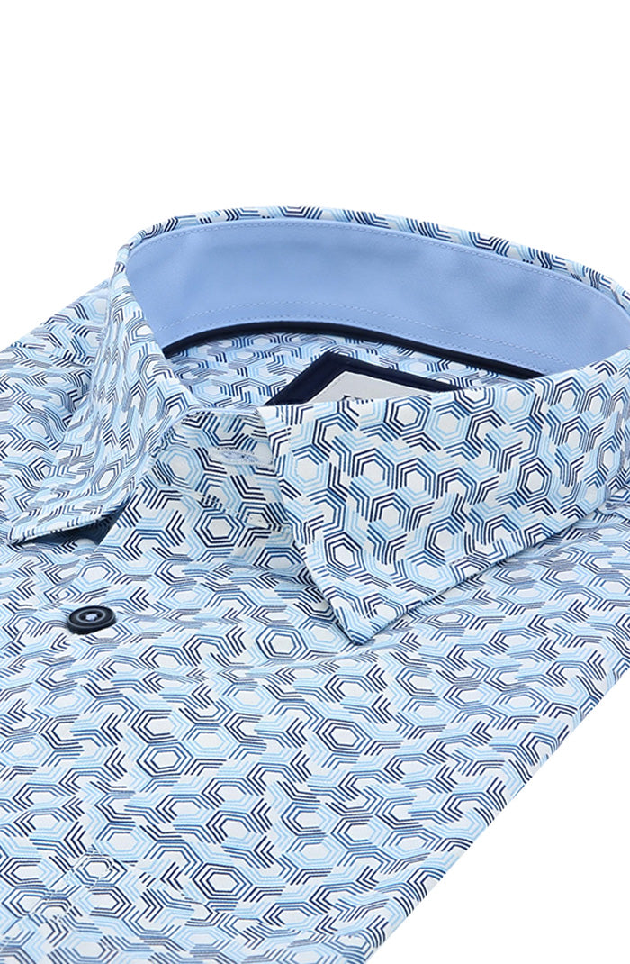 Haupt Men's Blue Geometric Long Sleeve Shirt Close Up 9009-2314