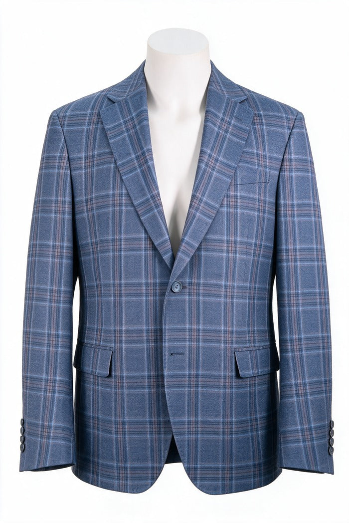 7 Downie Sette Catania Glen Plaid Sport Coat, Blue | Mondo Uomo Naples FL