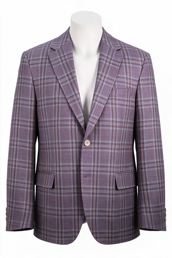 7 Downie Sette Catania Glen Plaid Sport Coat, Burgundy | Mondo Uomo Naples FL