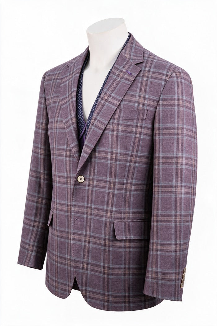7 Downie Sette Catania Glen Plaid Sport Coat, Burgundy – view 4