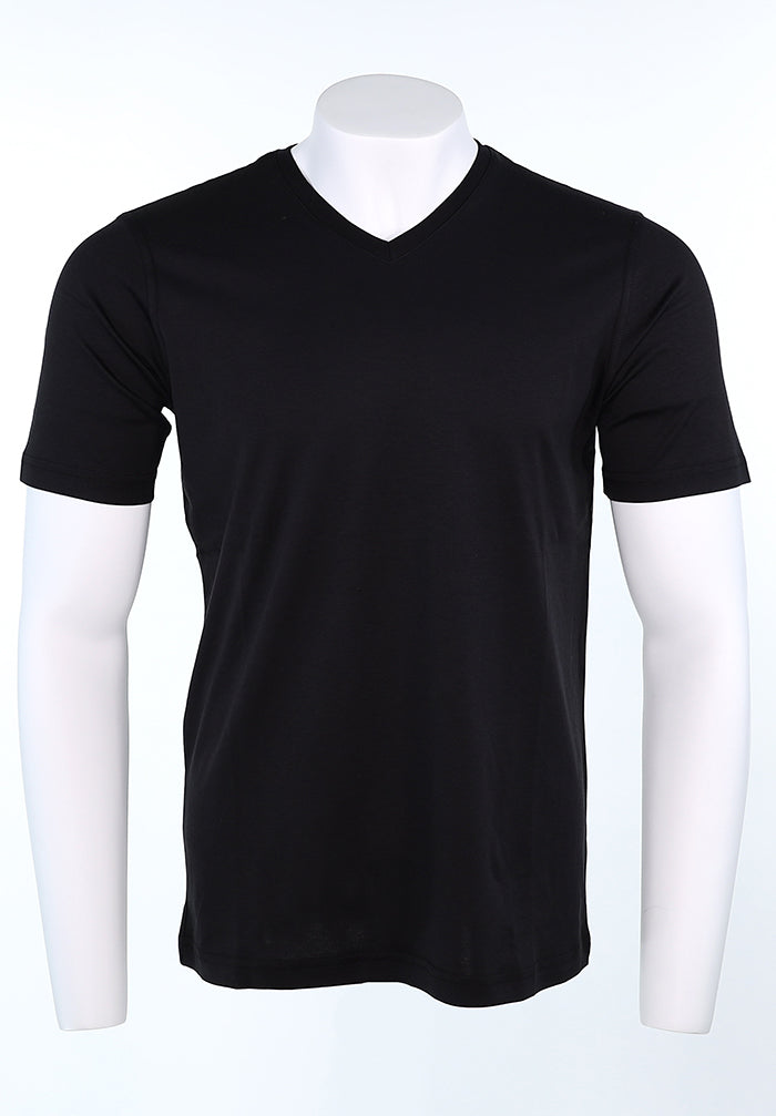 Raffi Aqua Cotton Noah V-Neck Tee in Black | Mondo Uomo Naples FL #Color_Black