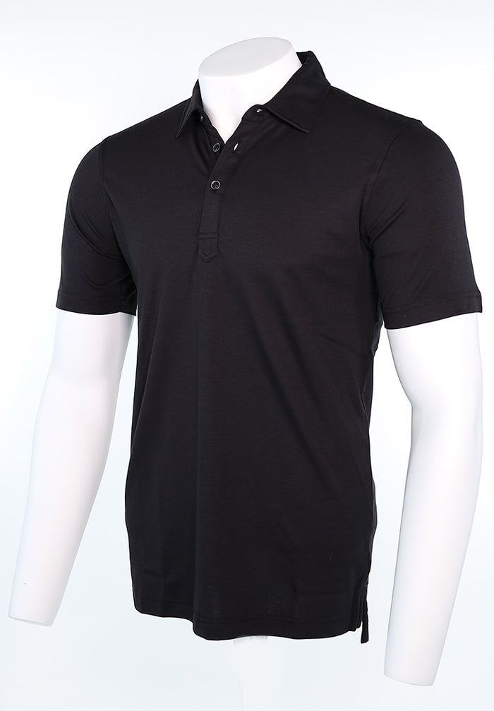 Raffi Aqua Cotton Sherwood Polo in Black – view 3 #Color_Black