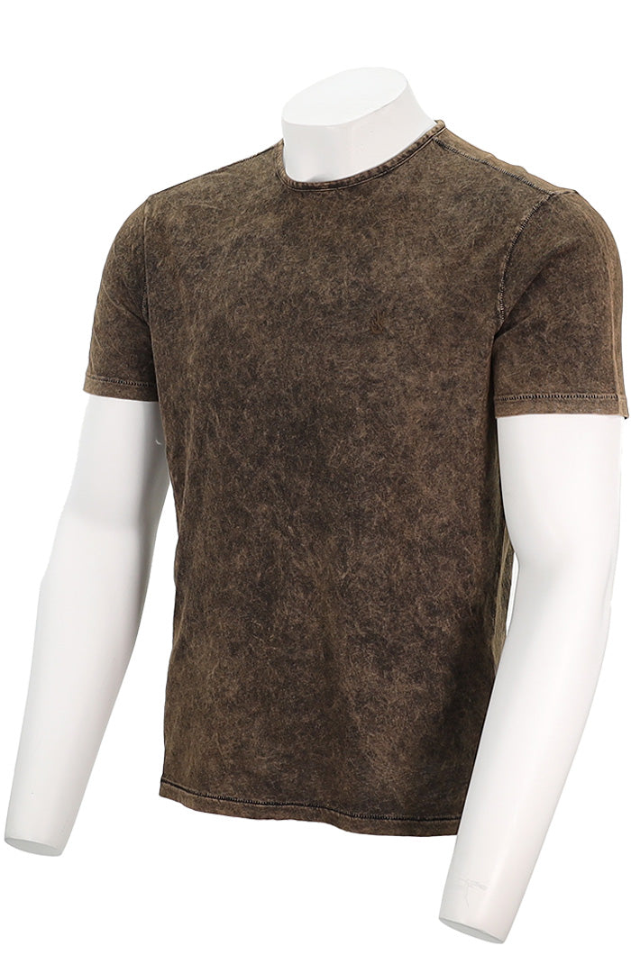 John Varvatos Gould Short Sleeve Crew Neck For Men In Sienna Brown Angled View - Mondo Uomo