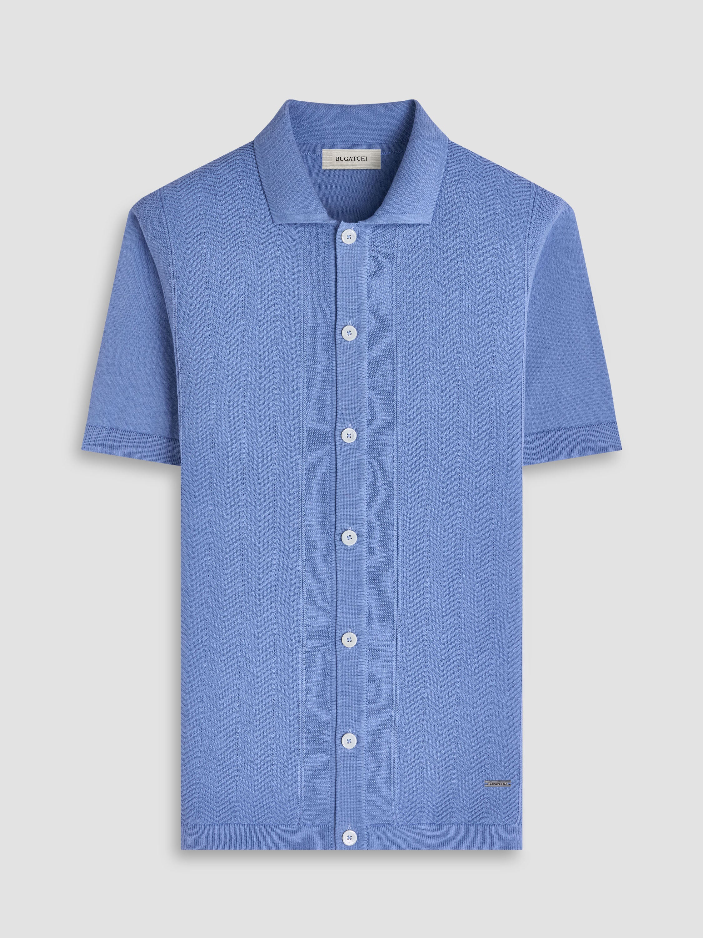 Bugatchi S/S Full Button Sweater, Air Blue