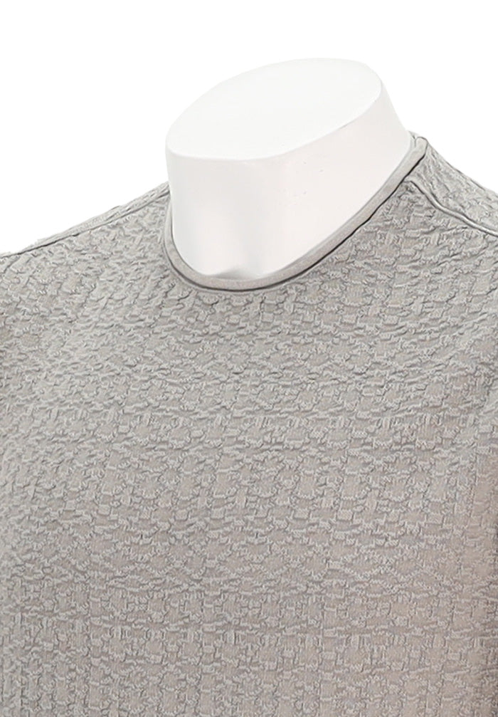 John Varvatos Men's Riley L/S Texture Crew Neck In Smoked Pearl Grey Close Up