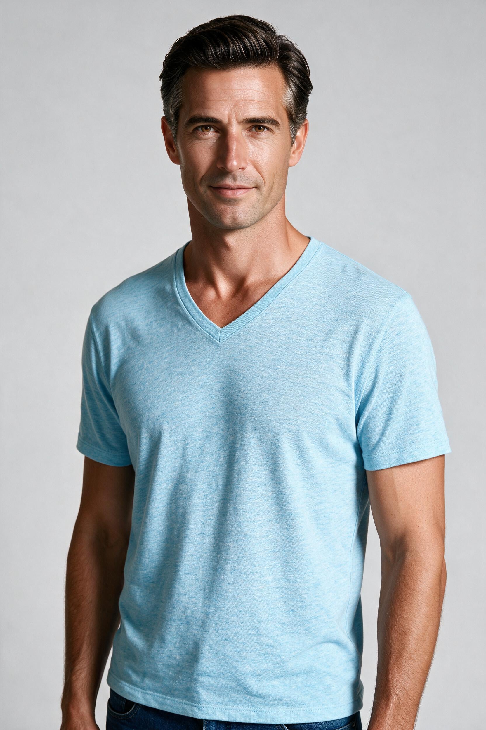 Raffi Aqua Cotton Noah V-Neck Tee in Aqua – close-up #Color_Aqua