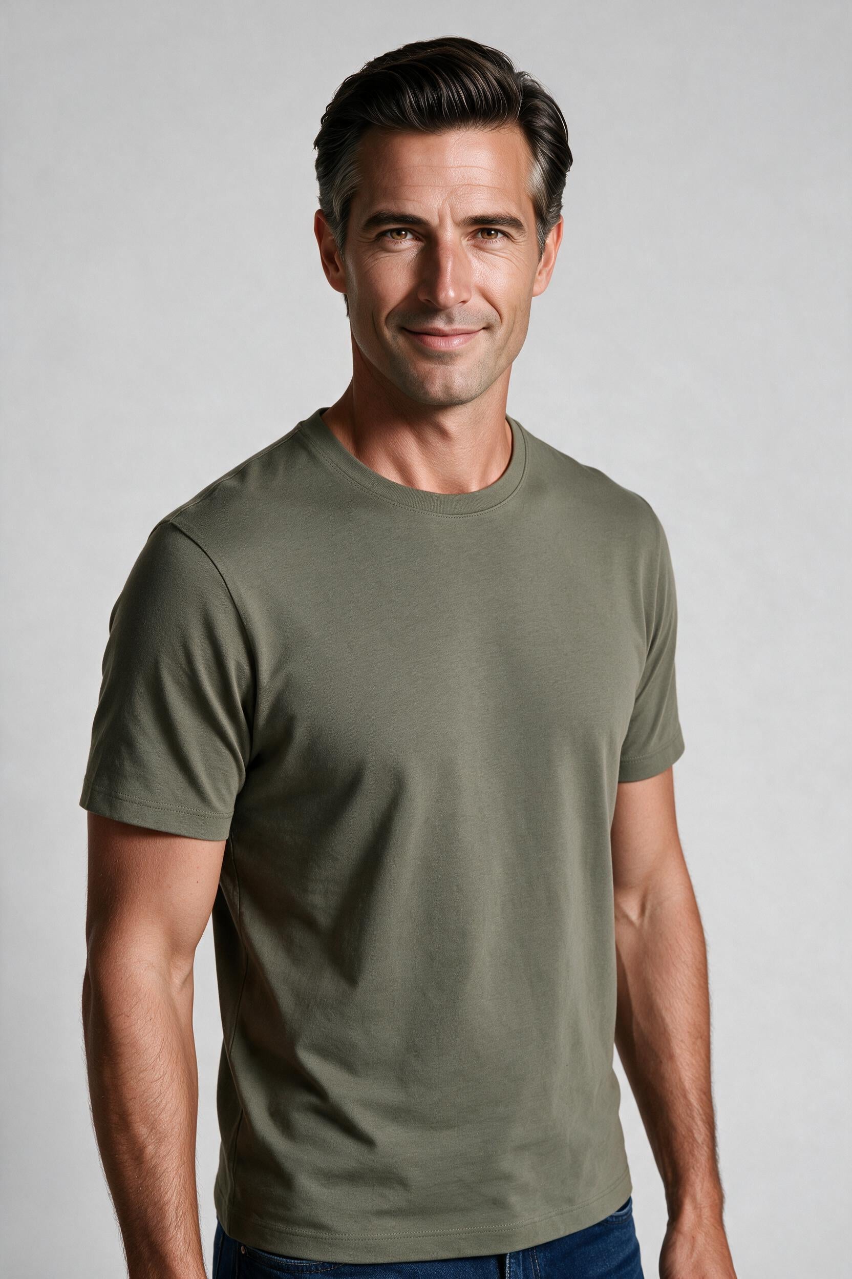 Raffi Aqua Cotton Lafayette Crew Neck Tee in Army – close-up | Mondo Uomo Naples FL #Color_Army