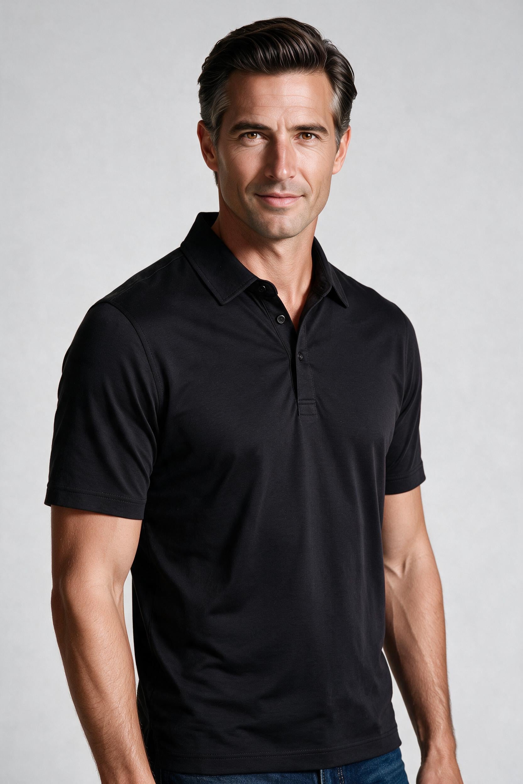 Raffi Aqua Cotton Sherwood Polo in Black – close-up #Color_Black