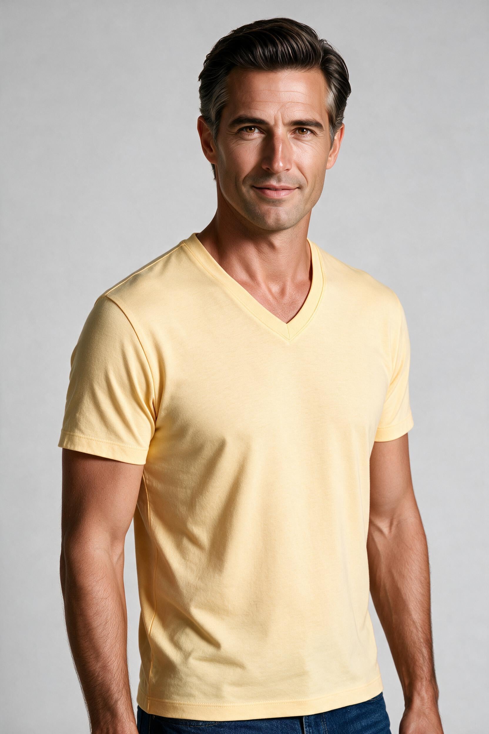 Raffi Aqua Cotton Noah V-Neck Tee in Butter – close-up #Color_Butter
