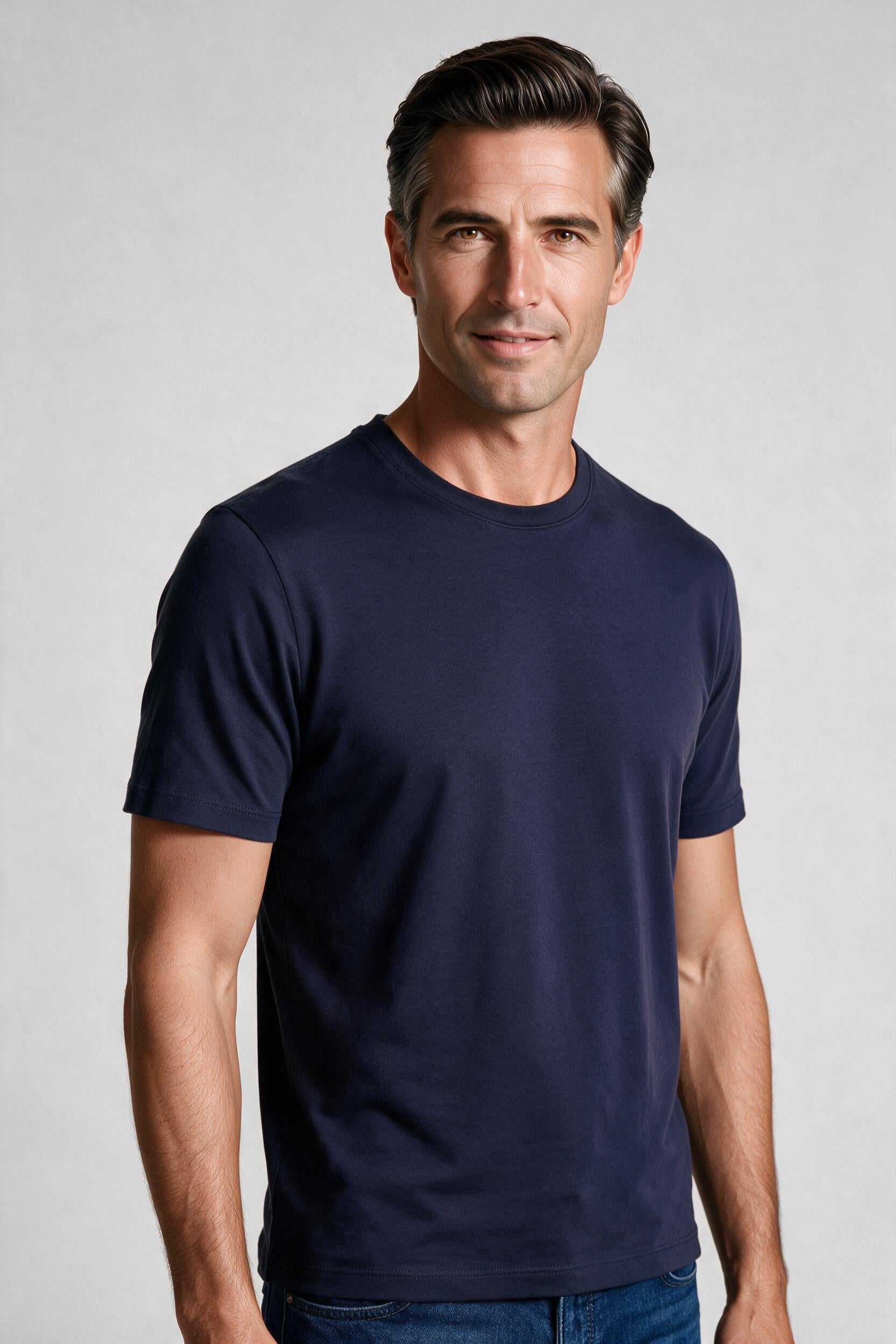 Raffi Aqua Cotton Lafayette Crew Neck Tee in Midnight – close-up #Color_Midnight