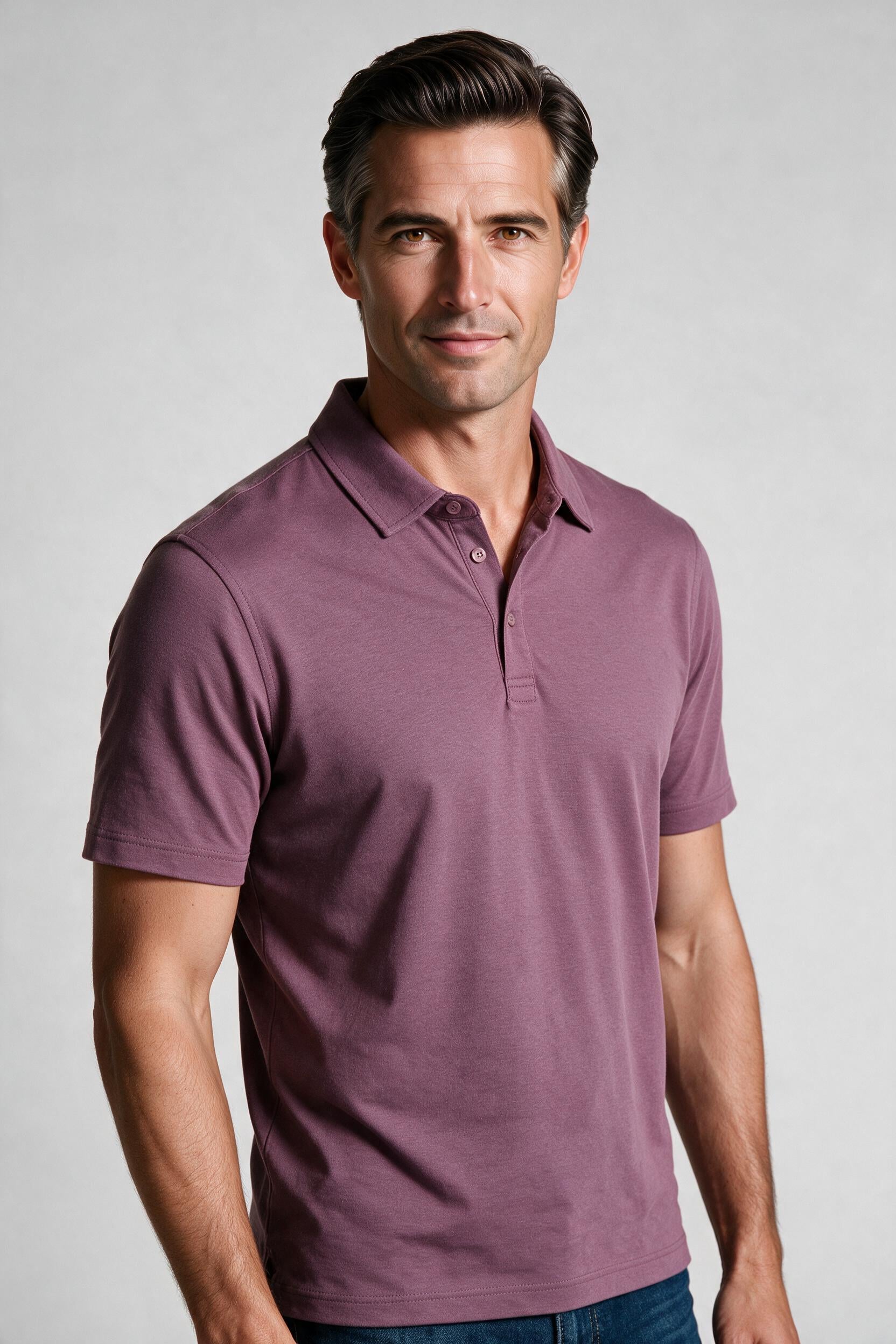 Raffi Aqua Cotton Sherwood Polo in Plum – close-up #Color_Plum