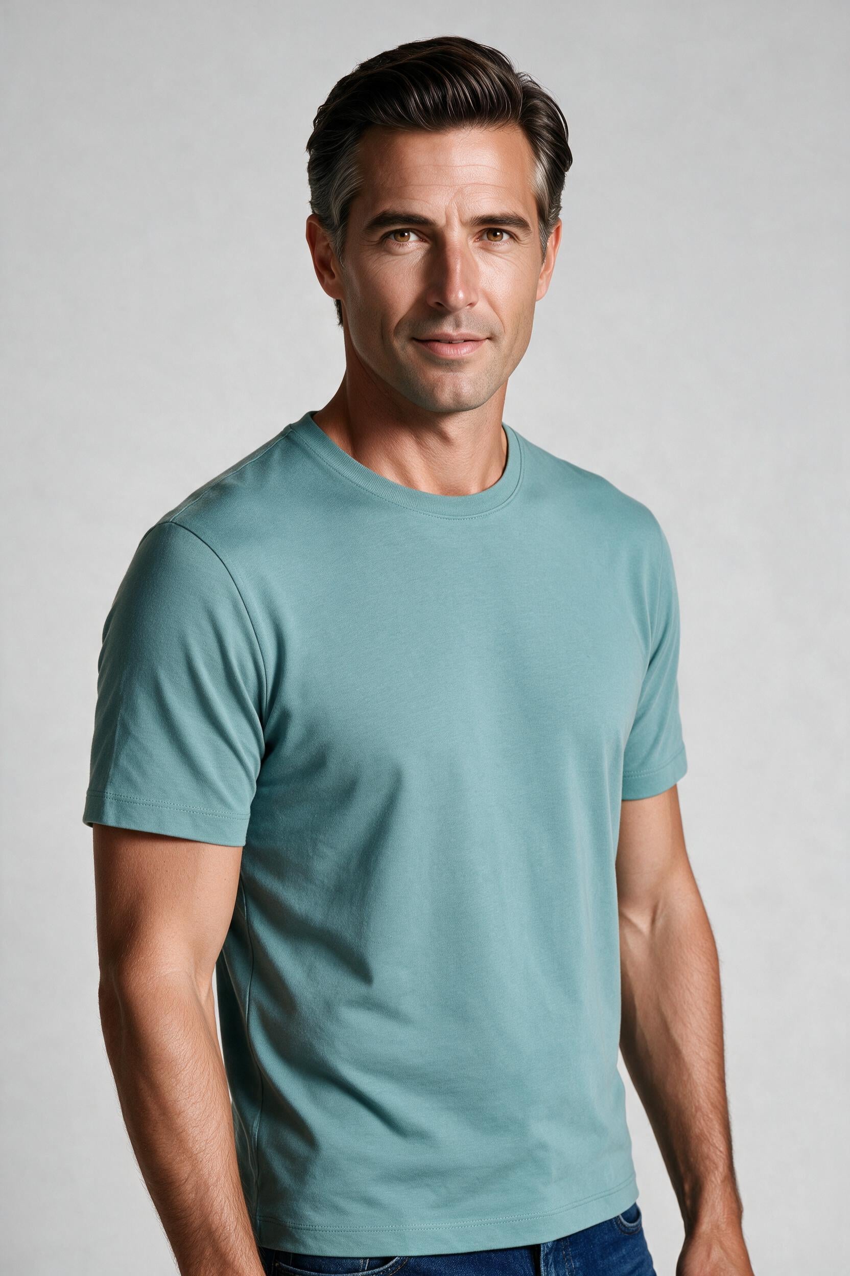 Raffi Aqua Cotton Lafayette Crew Neck Tee in Seaglass – close-up #Color_Seaglass