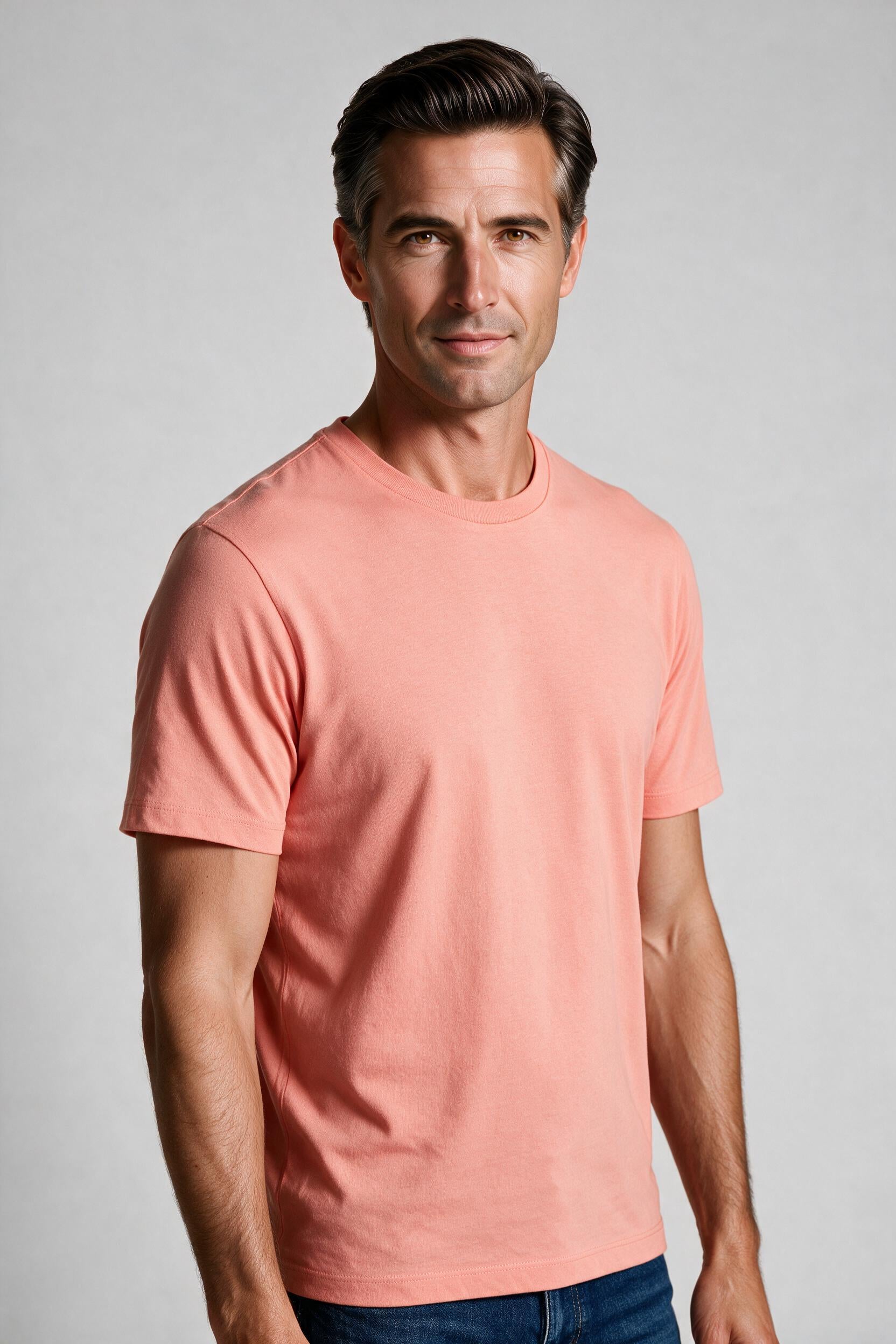 Raffi Aqua Cotton Lafayette Crew Neck Tee in Sorbet – close-up #Color_Sorbet