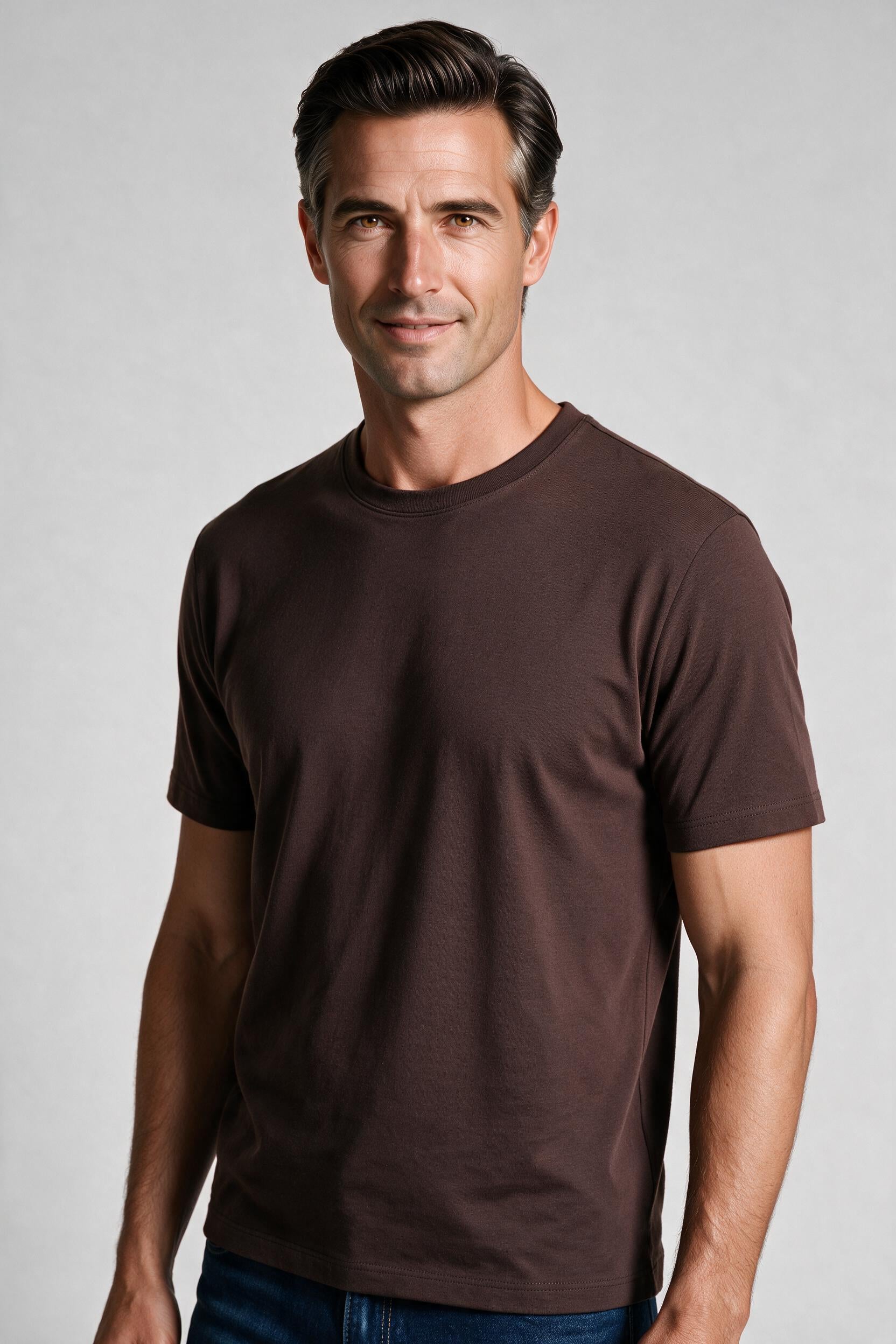 Raffi Aqua Cotton Lafayette Crew Neck Tee in Toffee – close-up #Color_Toffee