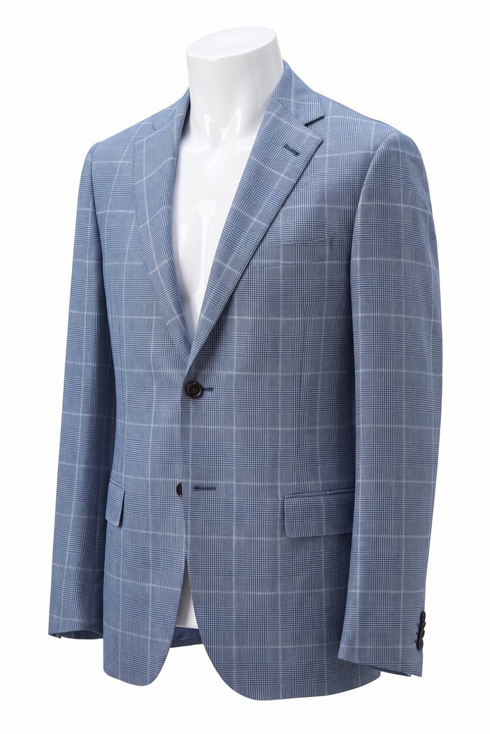 Corneliani Academy Light Wool Glen Check Sport Coat, Light Blue – three-quarter side view