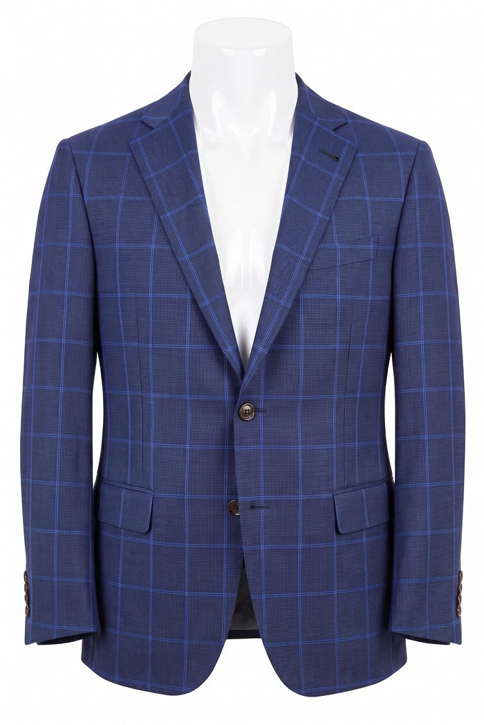 Corneliani Academy Light Wool Windowpane Sport Coat, Navy – front view | Mondo Uomo, Naples, Florida