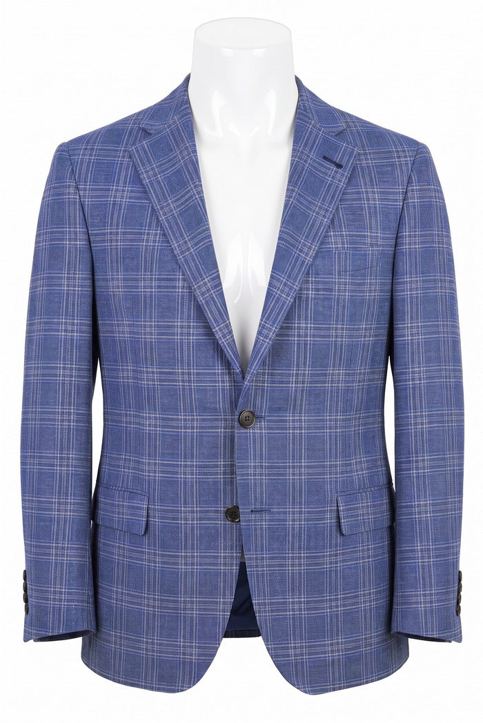 Corneliani Academy Light Wool Plaid Sport Coat, Blue – front view | Mondo Uomo, Naples, Florida