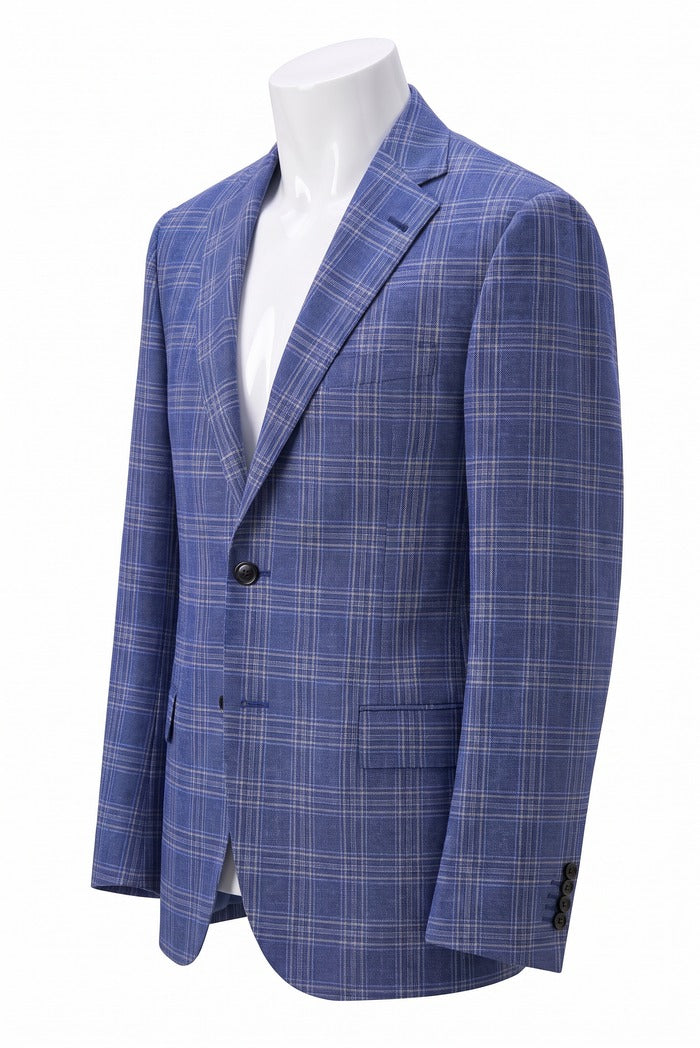 Corneliani Academy Light Wool Plaid Sport Coat, Blue – three-quarter side view