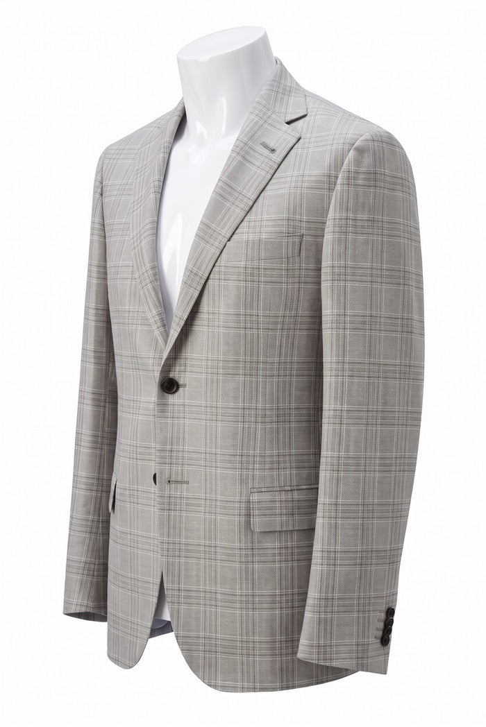 Corneliani Academy Light Wool Plaid Sport Coat, Taupe – three-quarter side view