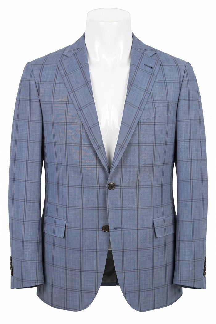 Corneliani Academy Light Wool Windowpane Sport Coat, Blue – front view | Mondo Uomo, Naples, Florida