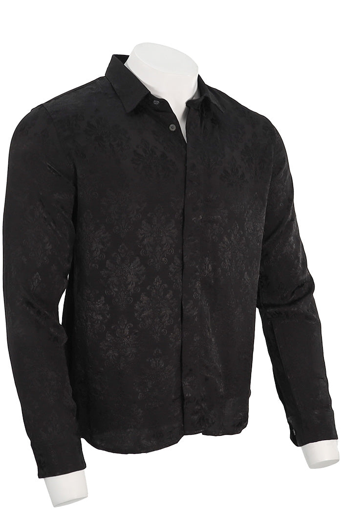 John Varvatos Men's Rodney Placket L/S Shirt In Ebony Angled View W673R24-91MA