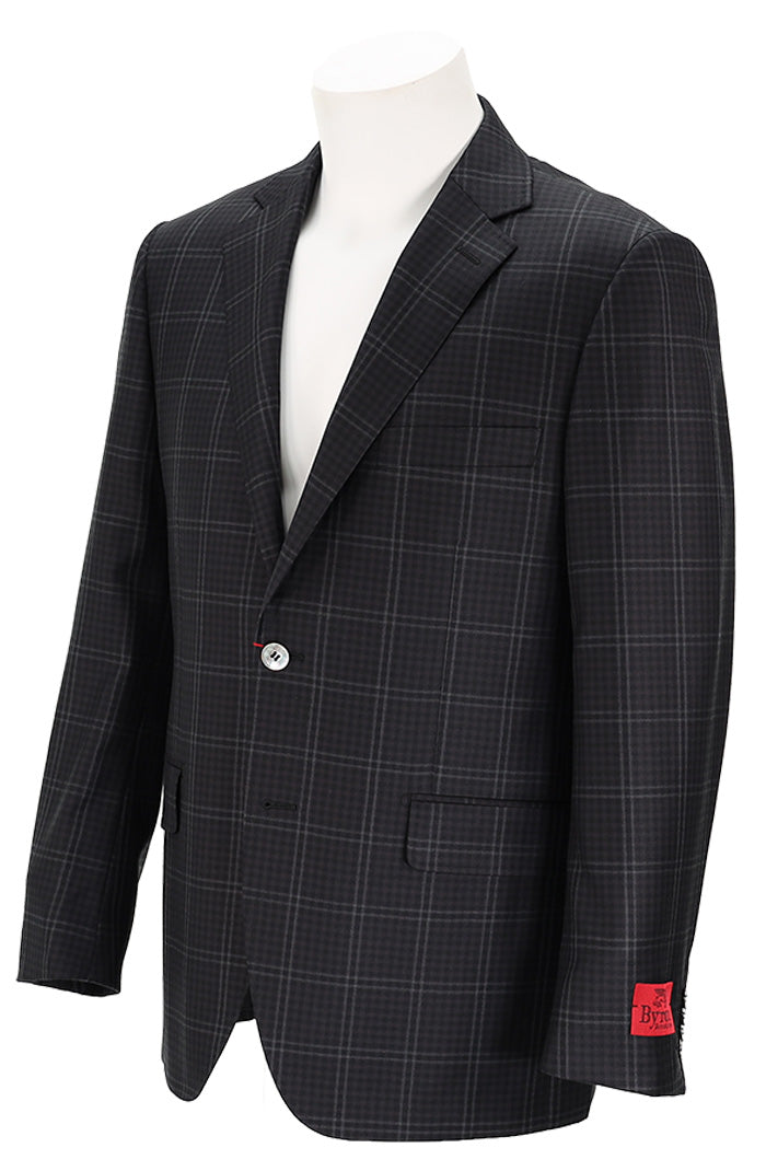 Byron Men’s Black Check Sport Coat with Contemporary Fit and Notched Lapels Angled View 8162
