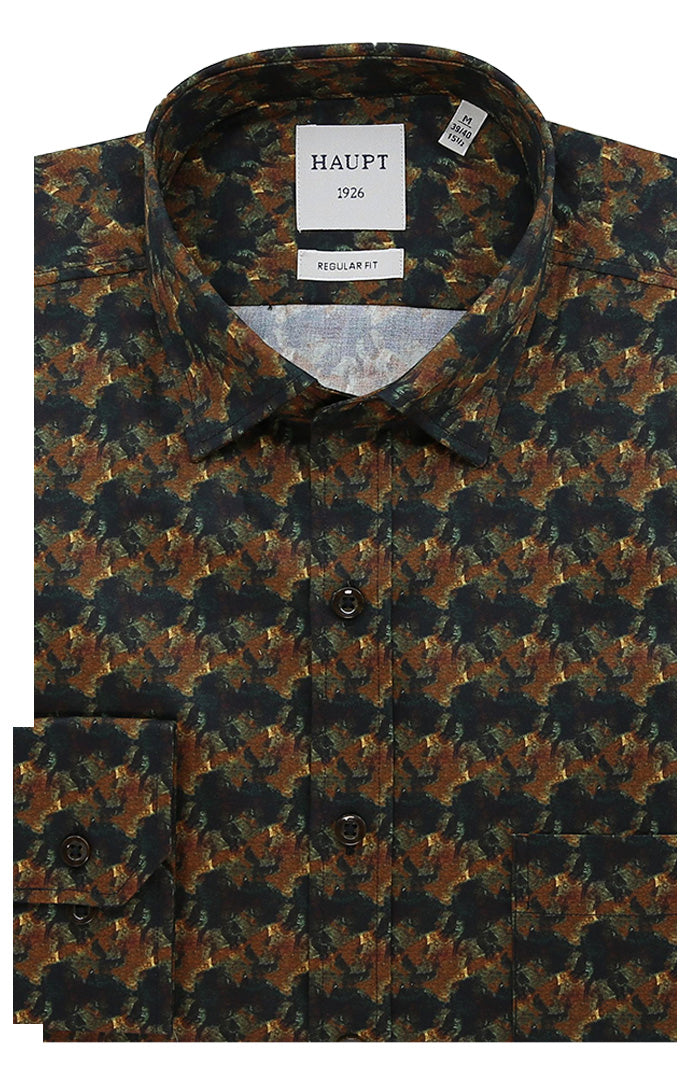 Haupt Men's Long Sleeve Shirt In brown, black, and amber tones - Mondo Uomo