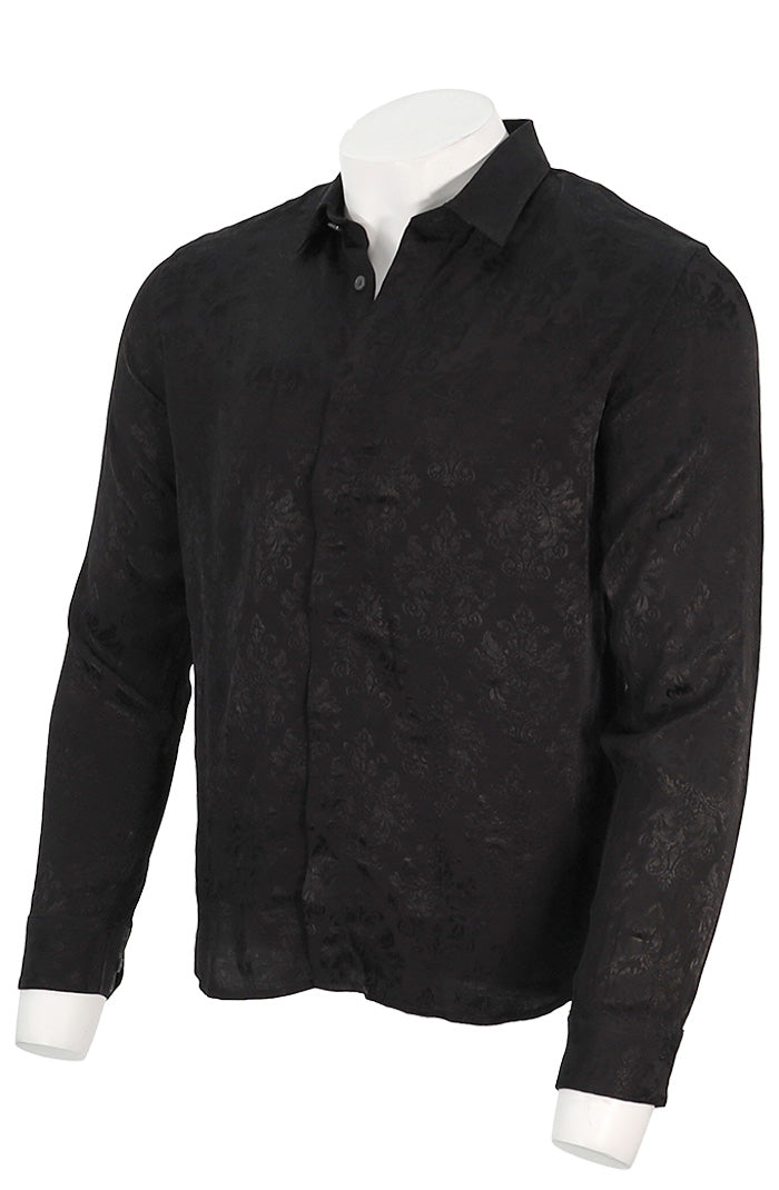 John Varvatos Men's Rodney Placket L/S Shirt In Ebony Angled View -Mondo Uomo