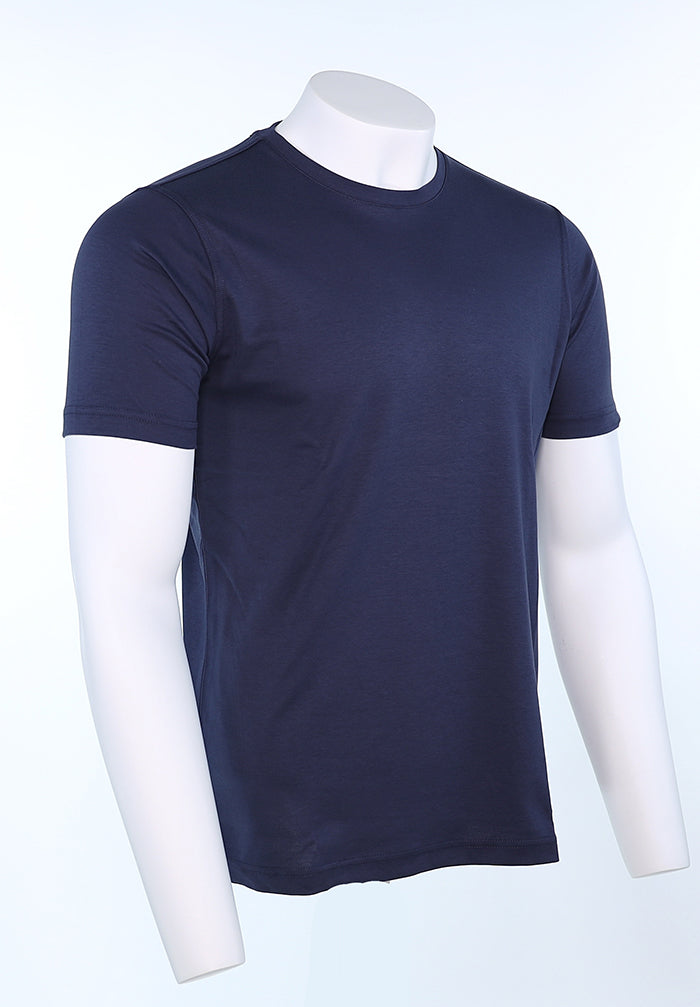 Raffi Aqua Cotton Lafayette Crew Neck Tee in Midnight – view 3 #Color_Midnight