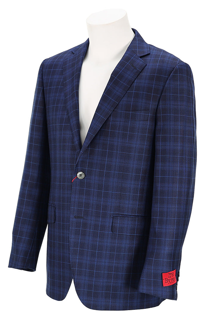 Byron Men’s Blue and Black Tartan Sport Coat with Contemporary Fit Angled View 8451