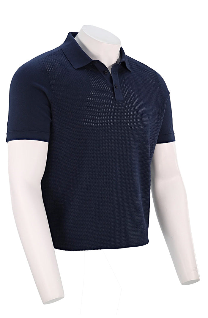 Corneliani 3 Button Waffle Knit Polo, Navy