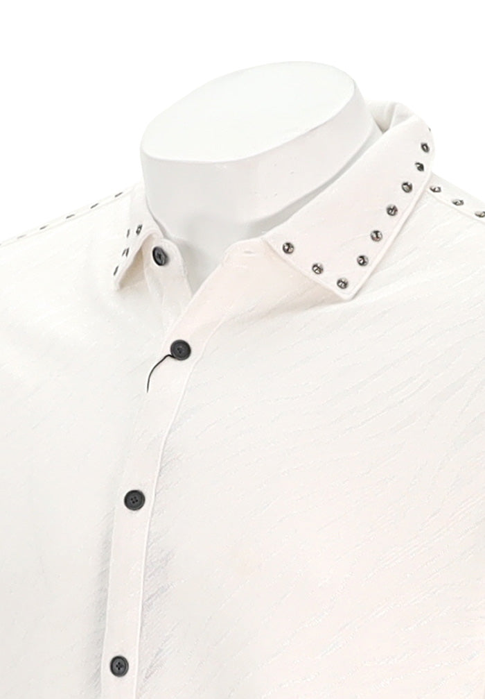 John Varvatos Men's Franz Long Sleeve with Studs In White Close Up