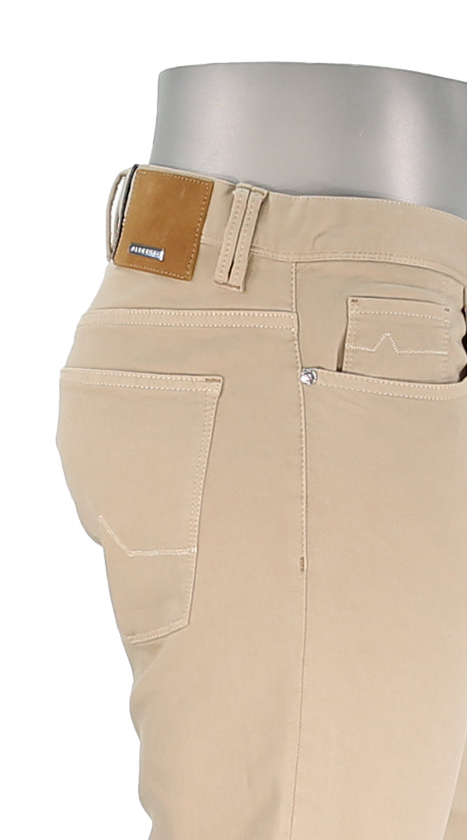Alberto Men's Pipe Stretch Colored Denim In Light Tan  Close Up