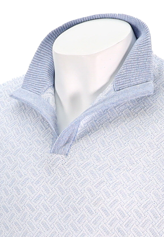 St. Croix Men's Crystal Linen Open Mock In Sky Blue Close Up