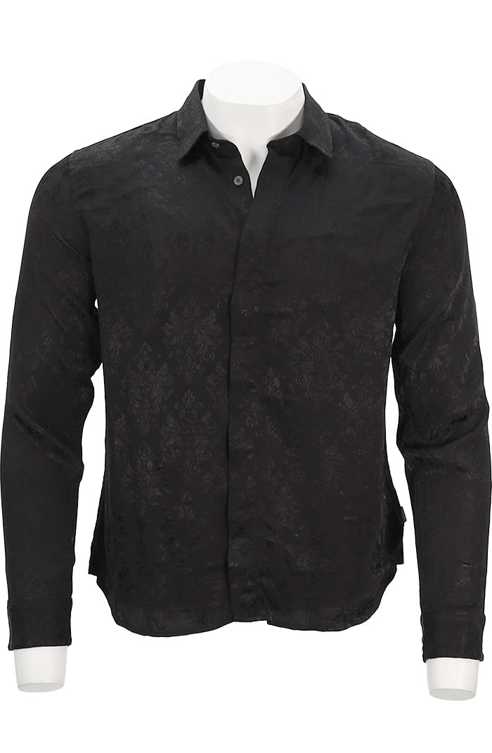 John Varvatos Men's Rodney Placket L/S Shirt In Ebony - Mondo Uomo