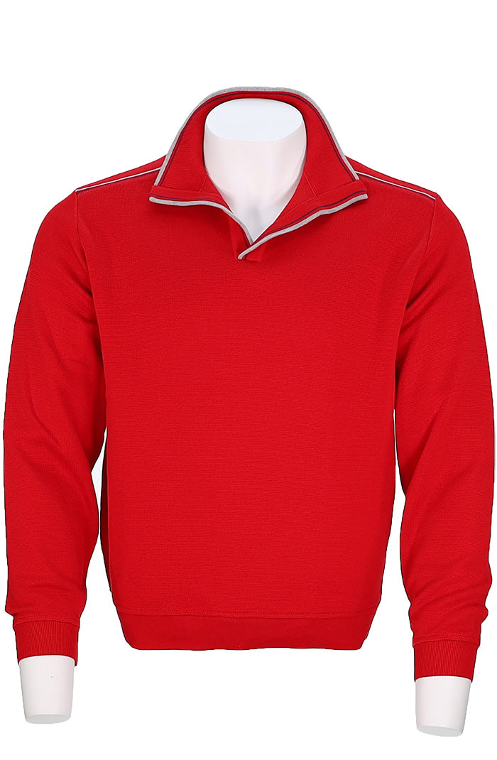 St. Croix Men’s Red Cotton Zip Mock Sweater with Stripe Detail – Mondo Uomo