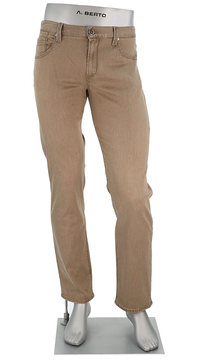 Alberto Men’s Stone Premium Tencel Jeans in Camel Modern Fit Straight-Leg Denim – Mondo Uomo